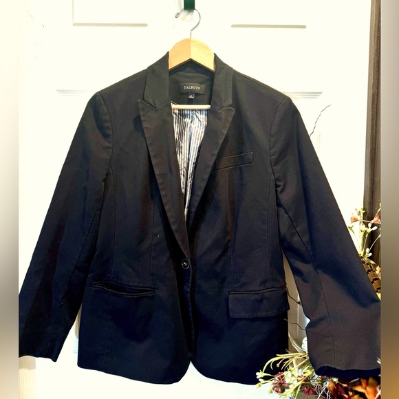Talbots black knit blazer size 14 Aberdeen with anchors lining notched collar - Picture 2 of 6